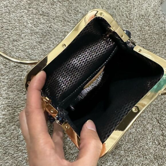 Handmade Oriental Style Genuine Leather Top Handle Kisslock Bag & Mini Purse Set - Picture 13 of 16